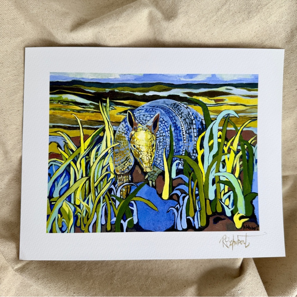Armadillo Giclee Art Print, Hand Signed, Armadillo 8x10” Wall Artwork